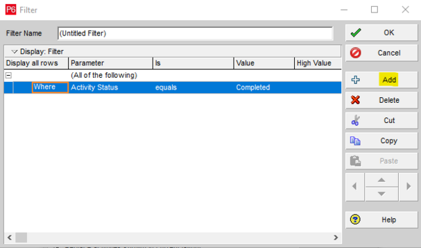 Indent next row in Primavera P6 filter option