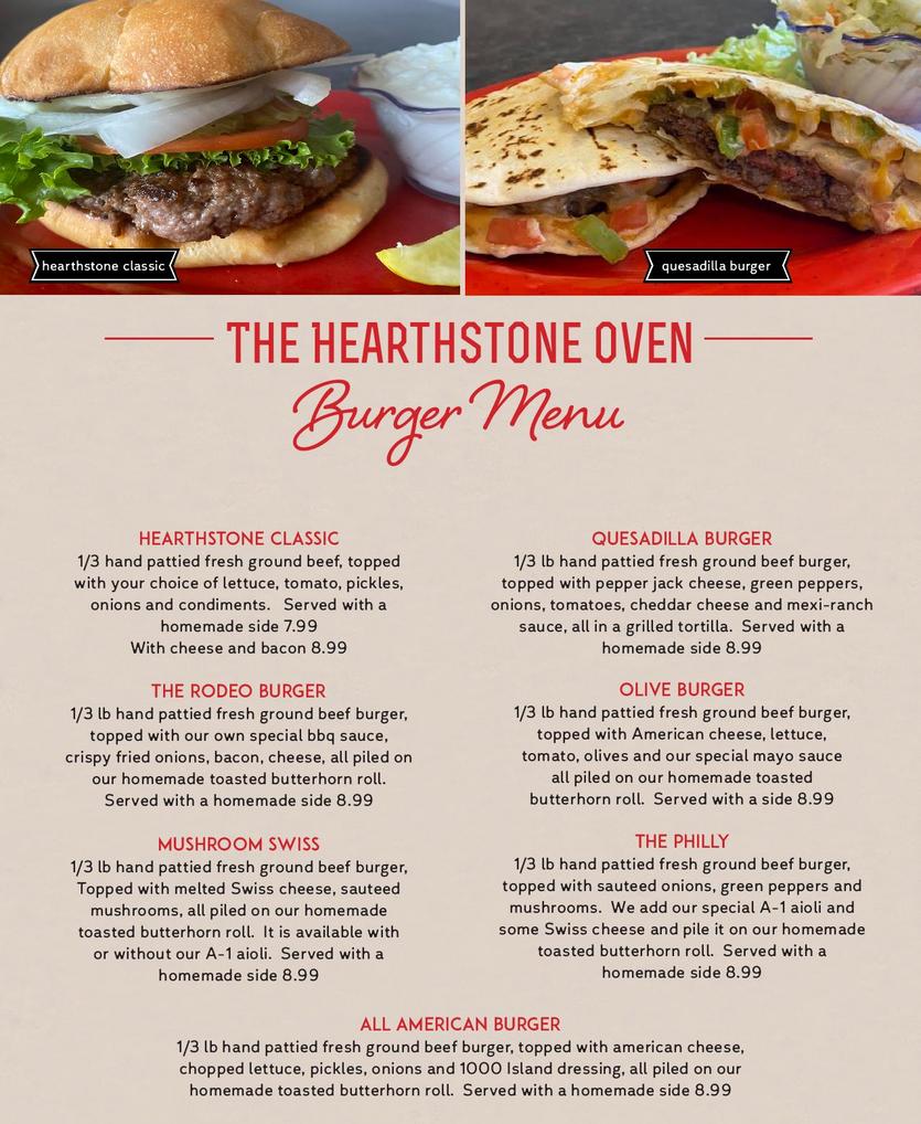 Hearthstone Oven Menu