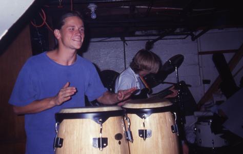 James playing percussion in the 1990s
