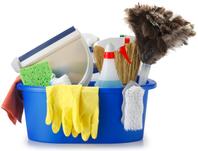 cleaning supplies and basket