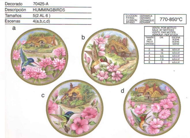 Birds and Flowers Ceramic decals for plates by Calcodecal