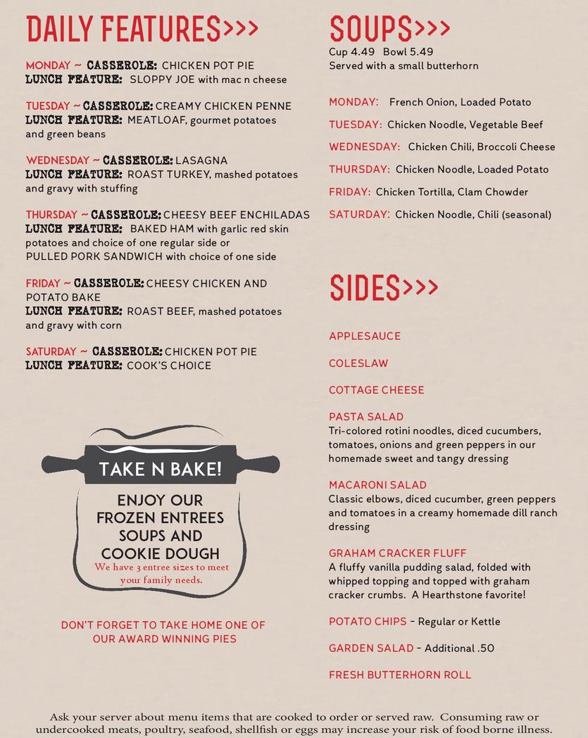 Hearthstone Oven Menu