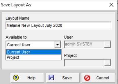 Select save layout as current user in Primavera P6