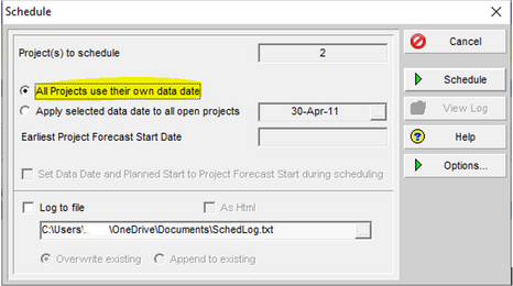 All projects use their own data date