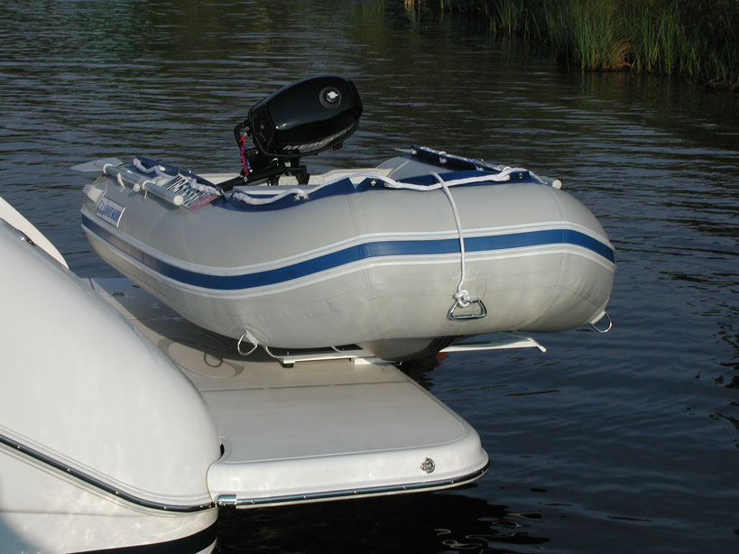 Dinghy davit systems and dinghy davits for inflatable boat davit systems.