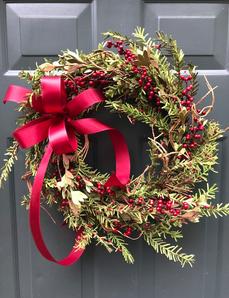 Classic Christmas Greens Berries Twigs Wreath