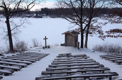 Winter, Island church, Sylvan Lake, Indiana