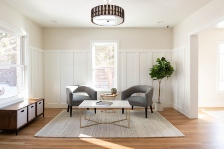 Detail trim carpentry work in living room by Creative Associates in Republic