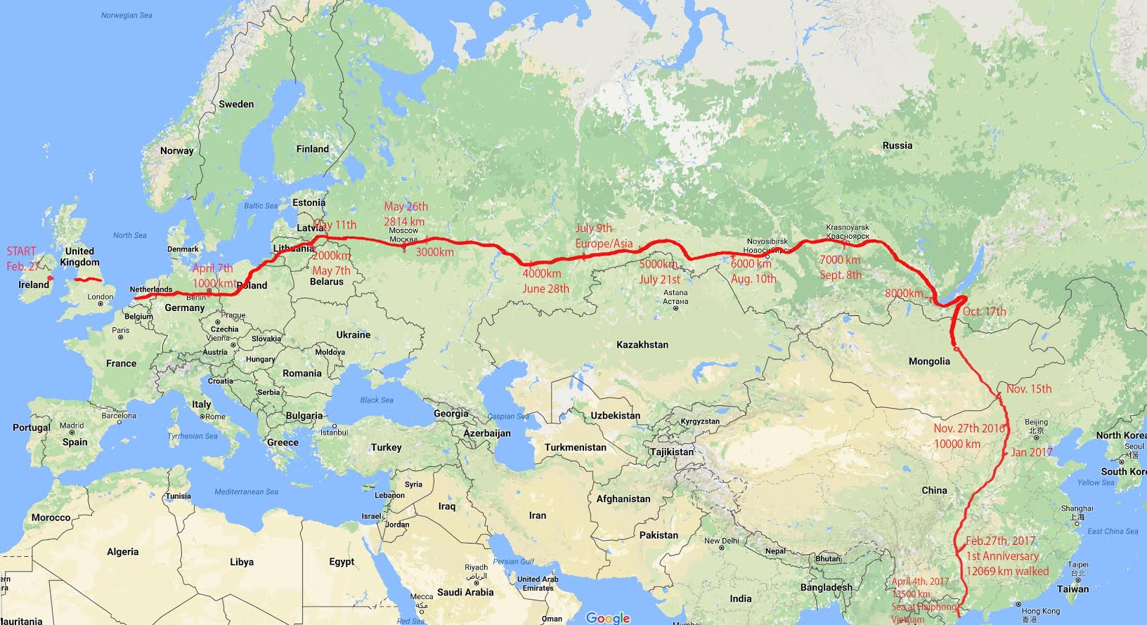 Walk Around The World Map Route