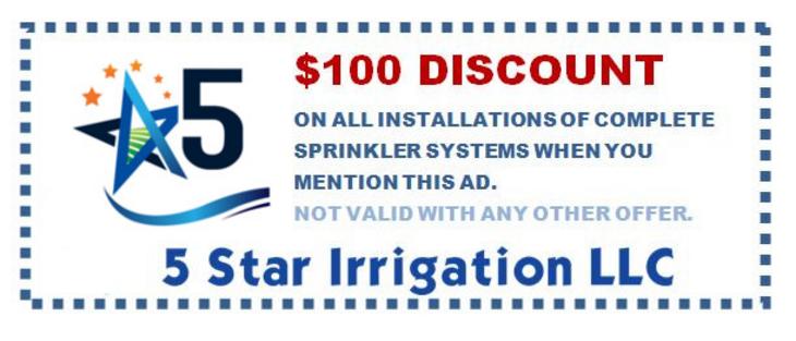 Discounts and Coupons for 5 Star Irrigation LLC