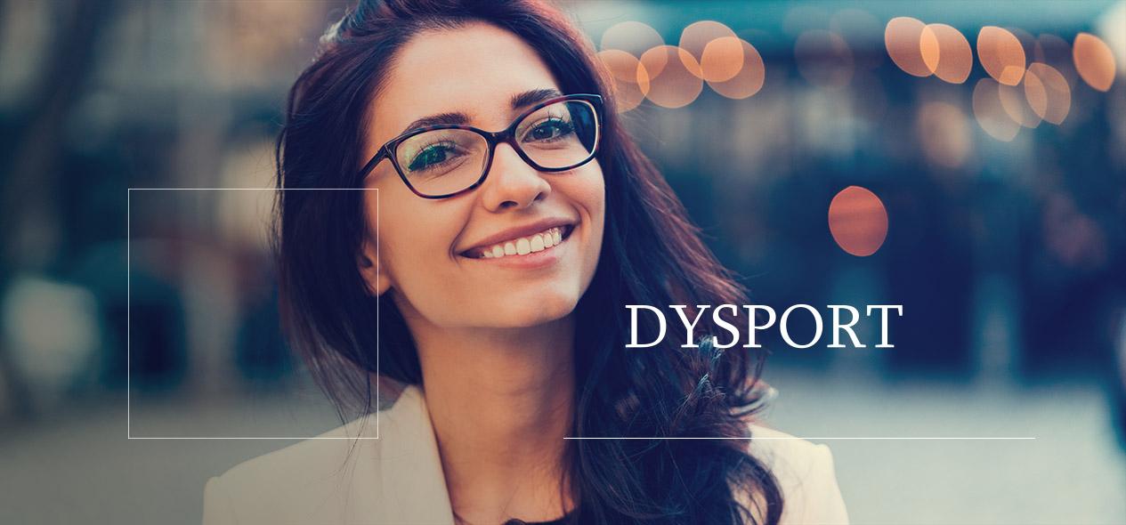 Woman with glasses smiling. Learn about Botox competitor Dysport down below!