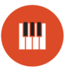piano key icon on a red circle background