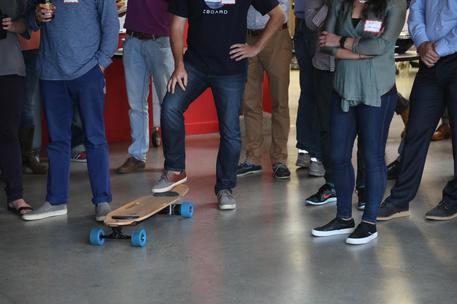 electric skateboard demo on startup accelerator pitch day