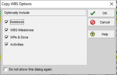 Optionally include Primavera P6 dialog box