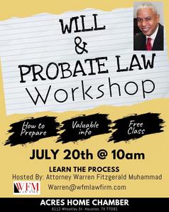 Will & Probate Law Workshop Flyer for WFM Law Firm