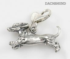 Dachshund Dog Charm 3-d Solid Sterling Silver