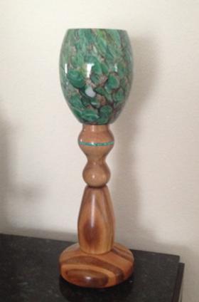 Canary wood lamp with magnasite inlay