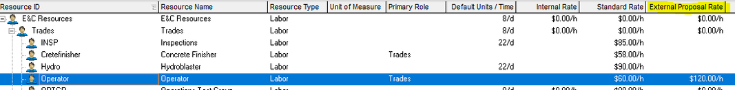 Use Primavera P6 rate types on resources