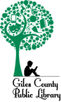 Giles County Public Library 80th Anniversary Logo - Green Knowledge Tree with child reading under the leaves. "Center for information, resources, the love of reading, and life-long education"