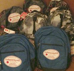 Colby's Army photo of backpacks for the homeless