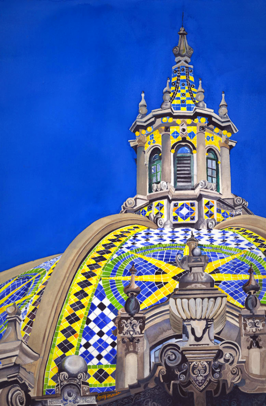 California Building Balboa Park, Artist Tracy Harris, Watercolor, Limited Edition Giclee