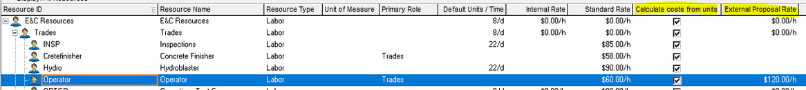 use Primavera P6 to calculate costs from units