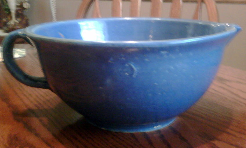 LARGE ANTIQUE BLUE STONEWARE MIXING BOWL - CLAY CITY - RUCKELS