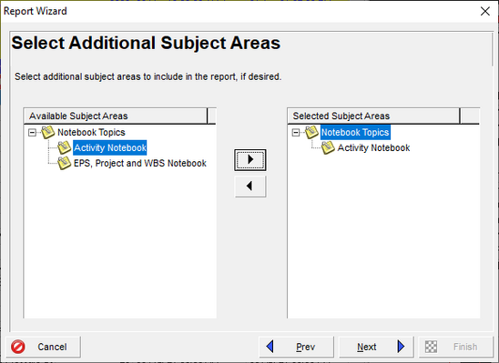 Primavera P6 select additional subject areas