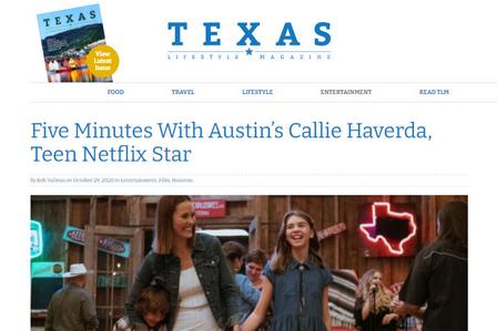 Bob Valleau of Texas Lifestyle Magazine interviews Austin's Callie Haverda, Teen Netflix Star