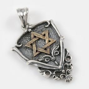 Shield w/Star of David Two Tone Bronze & Sterling Silver Pendant GI™ Stamped