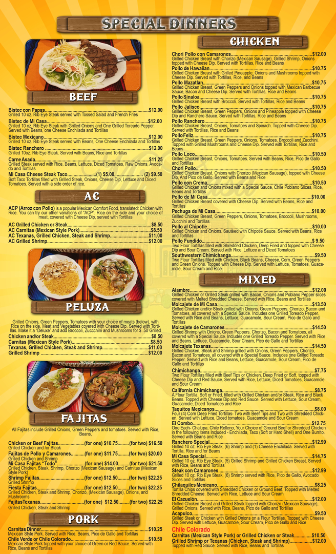 Mi casa outlet menu