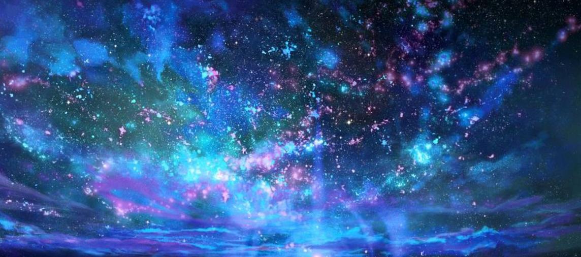 Cosmic purple bluish sky with energize beaming stars