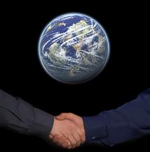 Handshake with a globe above