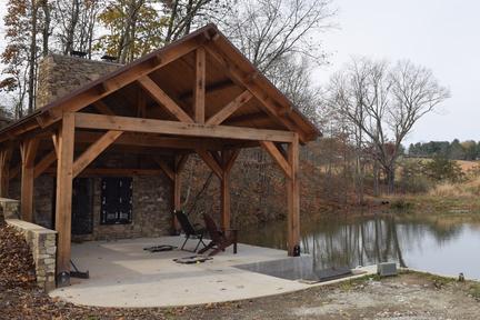 timber framed pavilion with mortise and tenon joinery