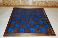 Black Walnut and Royal Blue Resin Chessboard
