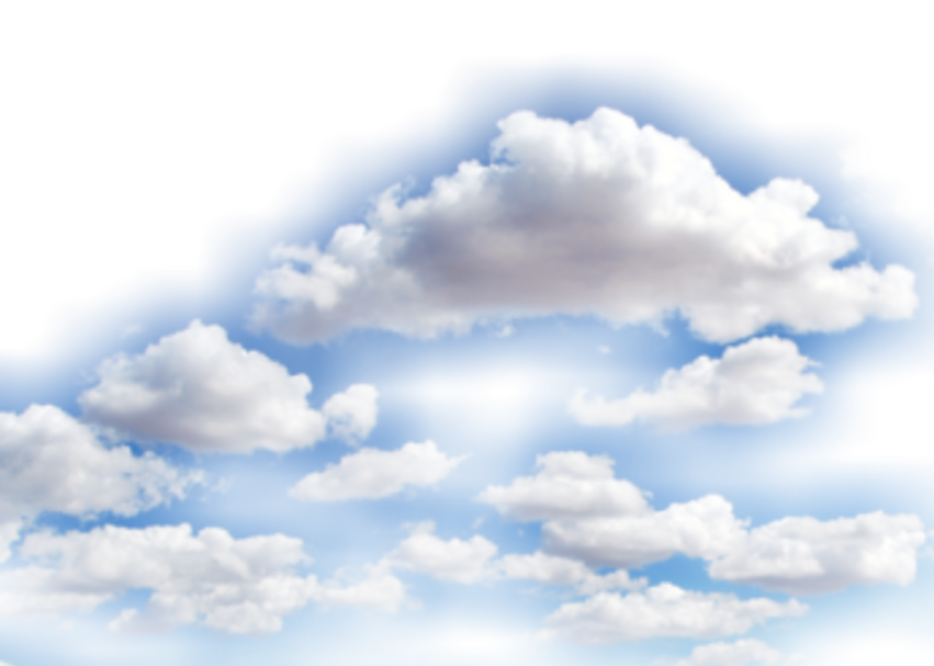Fluffy blue and white clouds transparent background