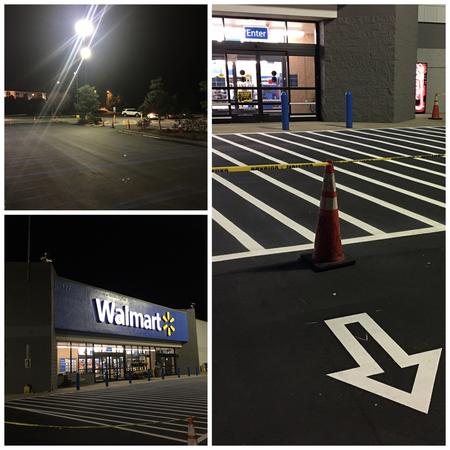 Walmart line striping, Walmart parking lot striping