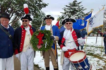 Four members of the Prescott Chapter took part in the Wreaths Across America program at the Prescott National Cemetery. It was snowing as our chapter led the procession with the Army Wreath. Pictured left to right: Captain Bill Smith, Ed Steinback, Steve Monez & Ed Lipphardt.