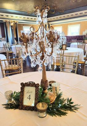 Gold and Crystal Candelabra for Wedding at Semple Mansion