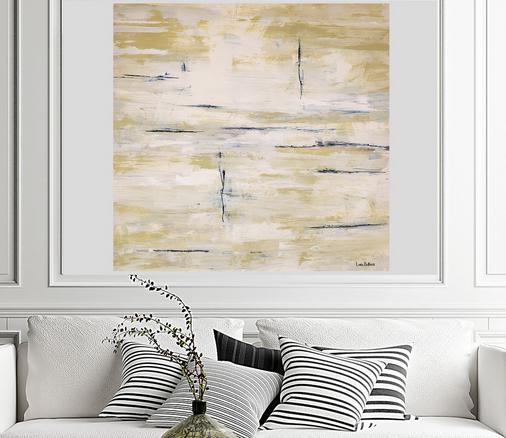 Abstract Art Beige and white Giant Art painting with navy blue lines by Dubois Art
