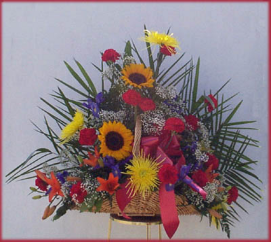 Fireside Basket of Mixed Seasonal Flowers