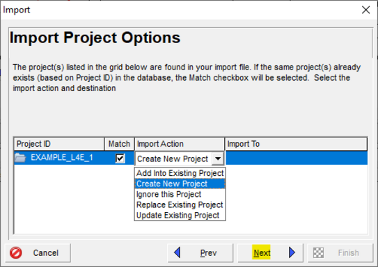 Import project options to create new project in Primavera P6