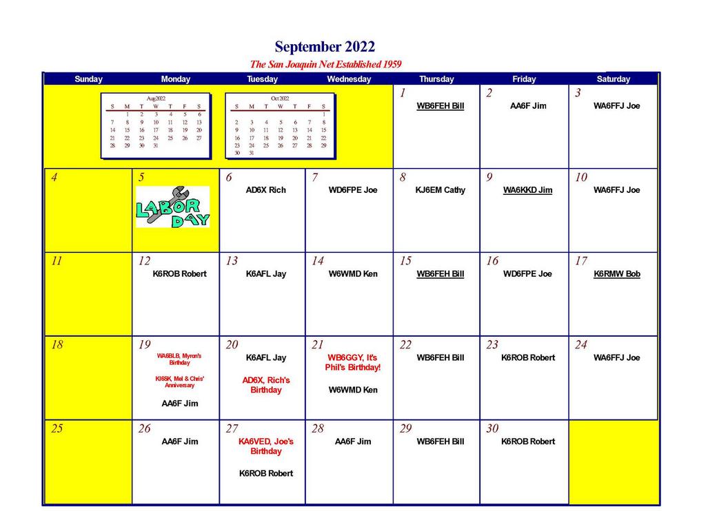 San Joaquin HF Net 3918 kHz Calendars