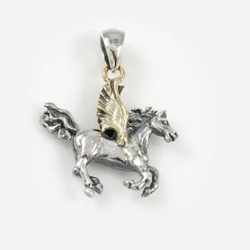 Pegasus Mythological Winged Horse Two Tone Bronze and Sterling Silver Charm Pendan