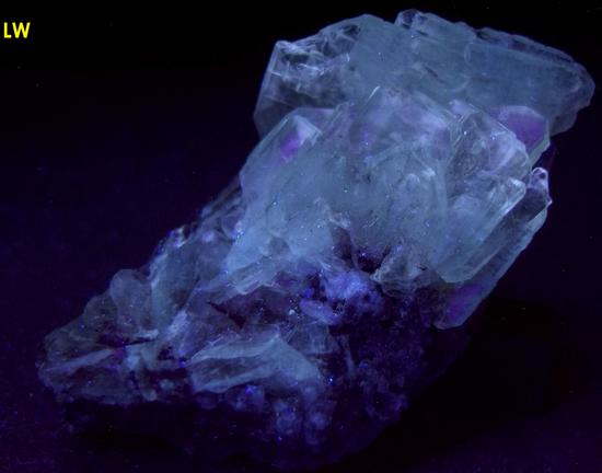 fluorescent phosphorescing BARYTE crystals and GYPSUM ram's horns - Julcani Mine, Julcani District, Angaraes Province, Huancavelica Department, Peru