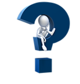 Large Blue Question Mark graphic image with a little white stick figure sitting inside looking perplexed.