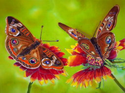 Silk Painting, Common Buckeye Butterflies, Tracy Harris Artist, 30 x 40