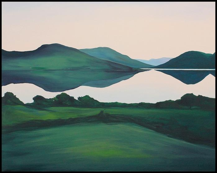 The South Lake Doon 2020. 80x100cm. Acrylic on canvas. Varnished. Framed black wood edge. Cornamona Connemara Landscape Painting by Orfhlaith Egan