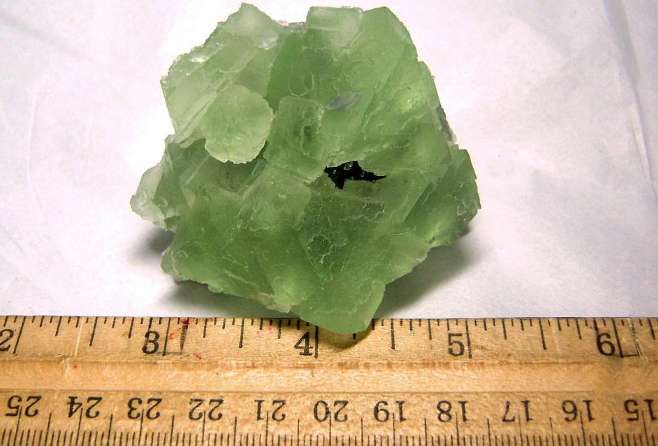 green Fluorescent FLUORITE, CALCITE poker chips, Xianghualing Mine (Hsianghualing Mine), Xianghualing Sn-polymetallic ore field, Linwu County, Chenzhou Prefecture, Hunan Province, China - ex Parker Minerals - for sale