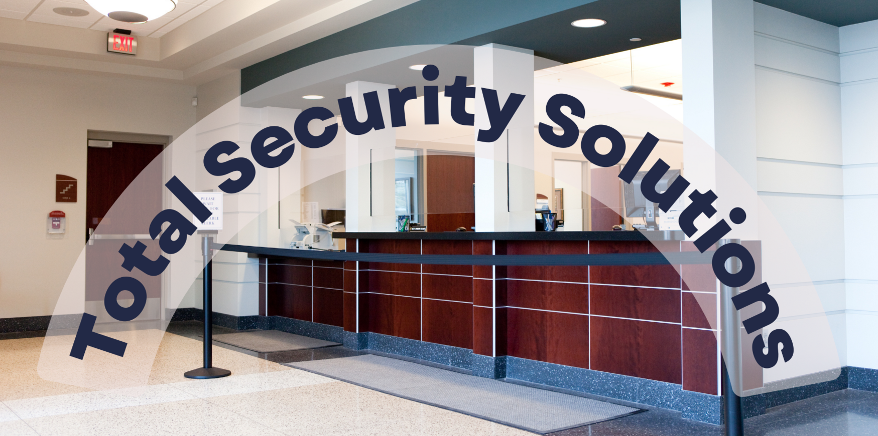teller line with a rope line and the words "Total Security Solutions" across the picture